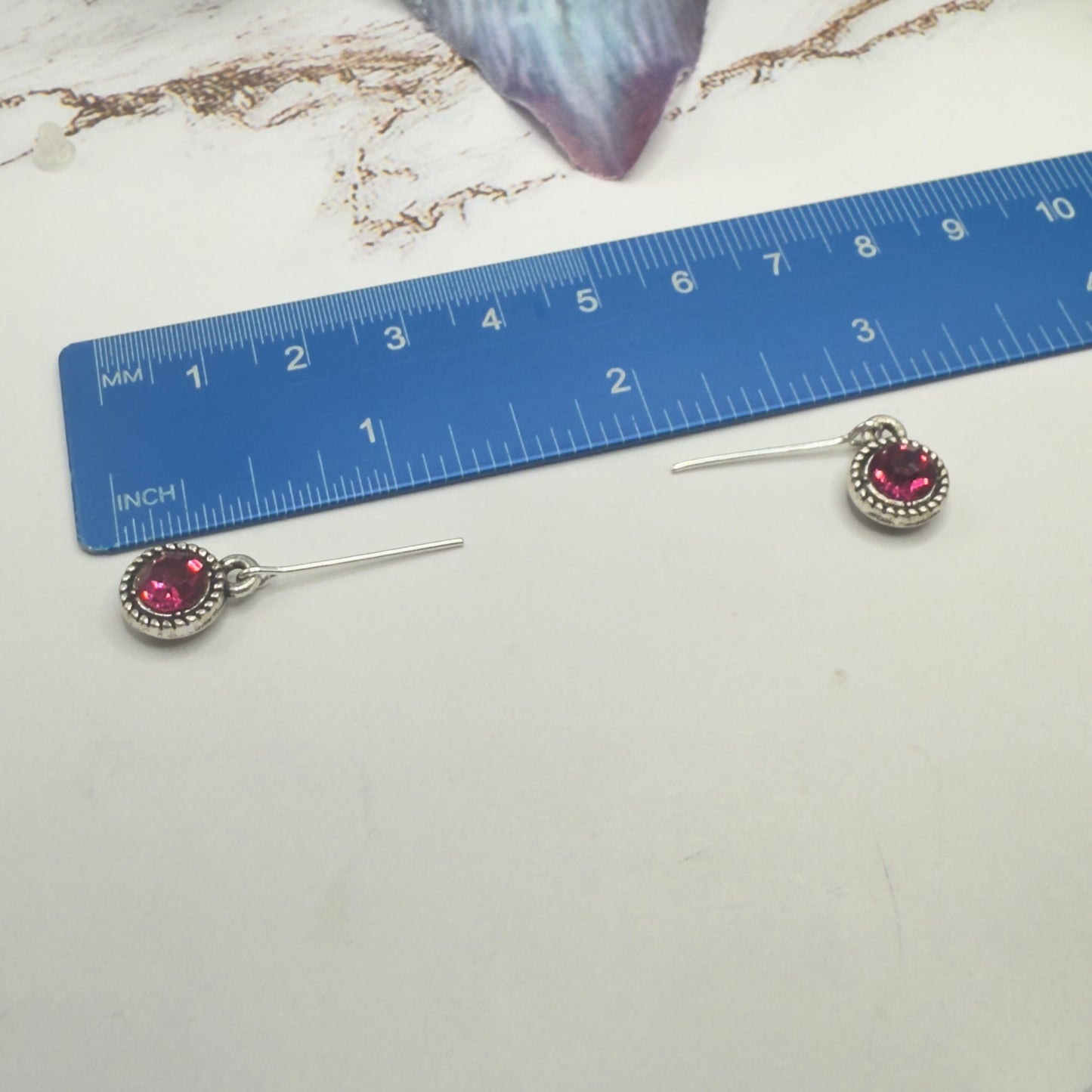 Dark Pink Round Rhinestone Dangle Doll Earrings • 18 Inch Fashion Doll Jewelry