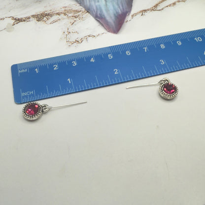 Dark Pink Round Rhinestone Dangle Doll Earrings • 18 Inch Fashion Doll Jewelry