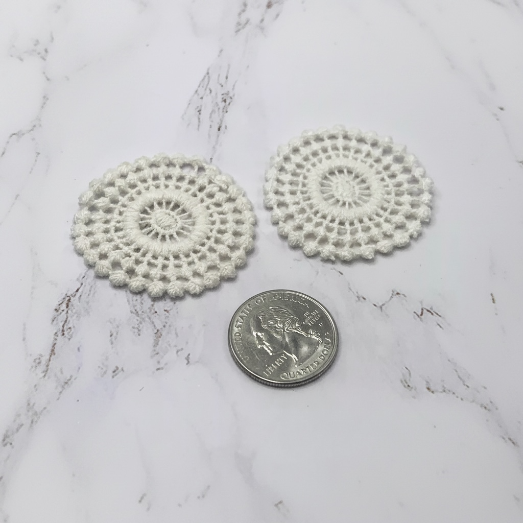 Set of 2 Off White Cream Crochet Fabric Doilies Doily • Dollhouse Decor Miniatures
