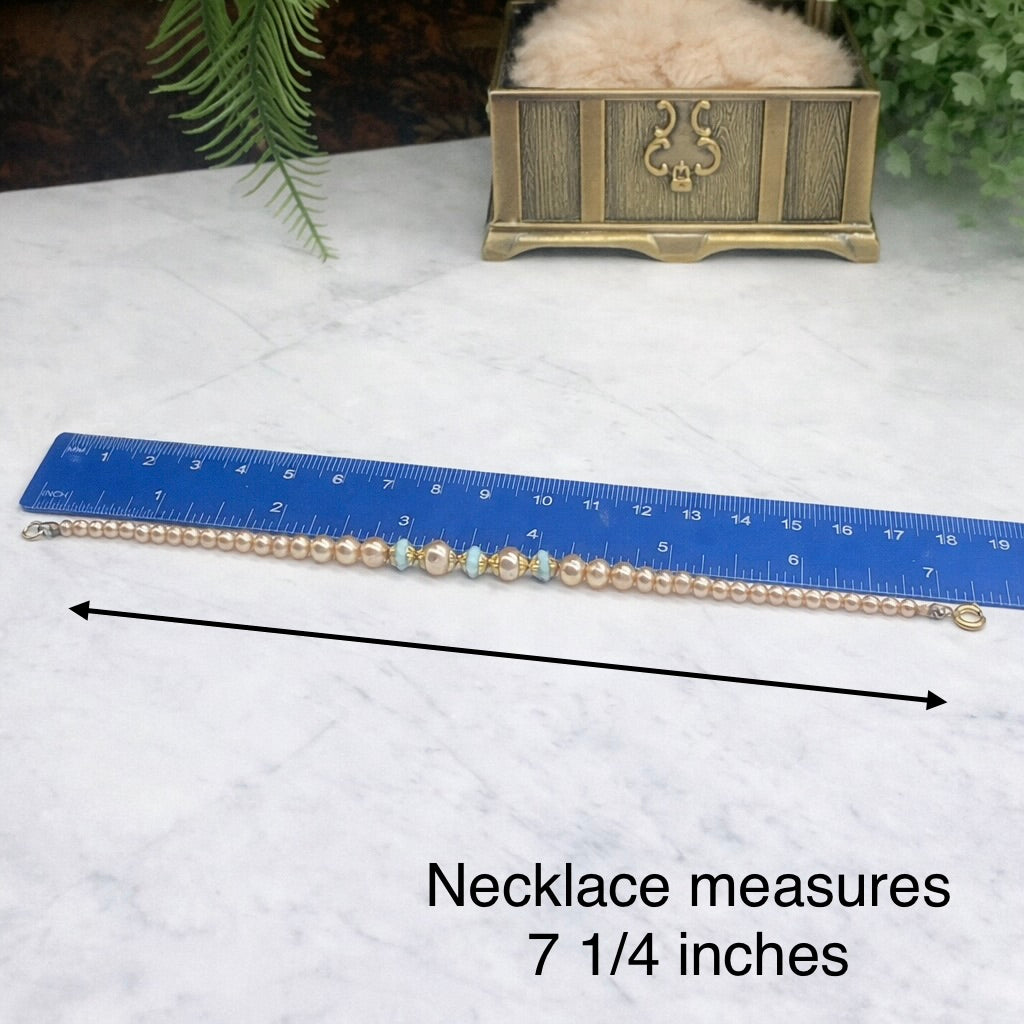 Pearl & Baby Blue Glass Bead Doll Necklace for 18-22” Vintage Doll Jewelry