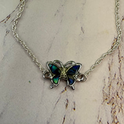 Blue Turquoise Enamel Butterfly Charm Silver Doll Necklace • 18 Inch Fashion Doll Jewelry