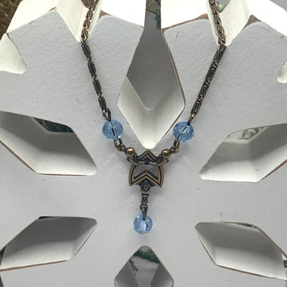 Blue Crystal Accent Bronze Tone Doll Necklace • 18 Inch Fashion Doll Jewelry