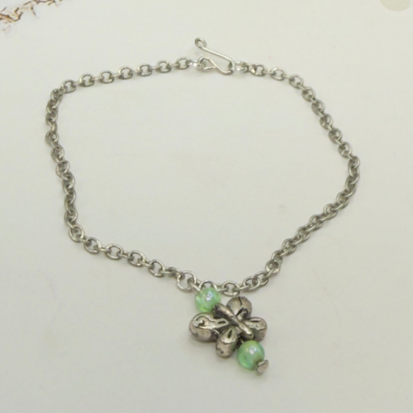 Butterfly Charm Green Bead Accents Silver Chain Doll Necklace • 18 Inch Fashion Doll Jewelry