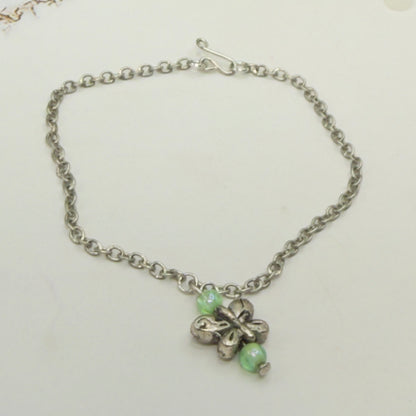Butterfly Charm Green Bead Accents Silver Chain Doll Necklace • 18 Inch Fashion Doll Jewelry