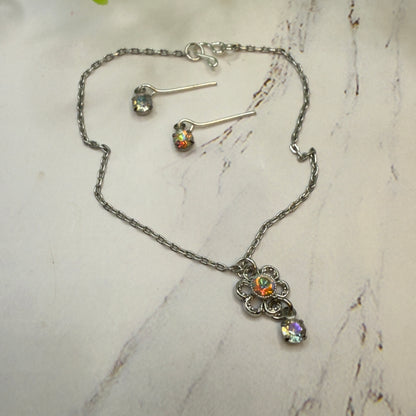 AB Rhinestone Flower Pendant Doll Necklace & Earrings Set• 18 Inch Fashion Doll Jewelry