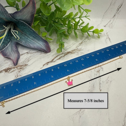 Pink Crown Charm Gold Chain Doll Necklace • 18 Inch Fashion Doll Jewelry