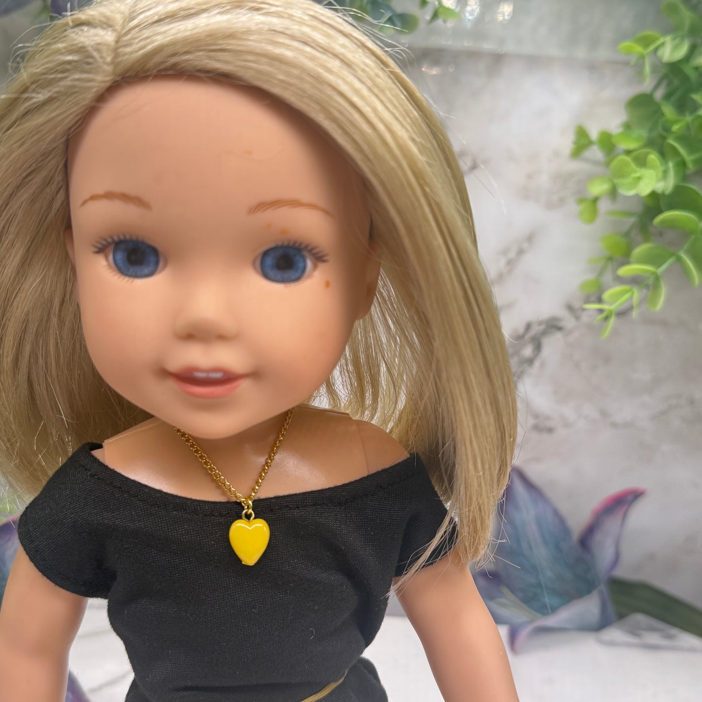 Yellow Heart Charm Gold Chain Doll Necklace• 14 Inch Doll Jewelry