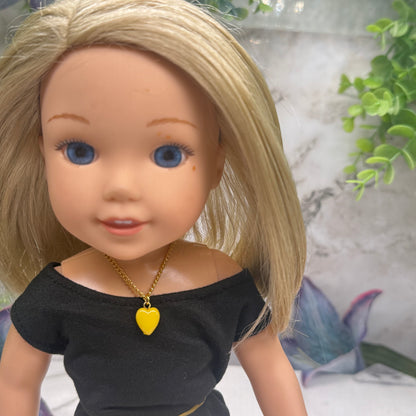 Yellow Heart Charm Gold Chain Doll Necklace• 14 Inch Doll Jewelry