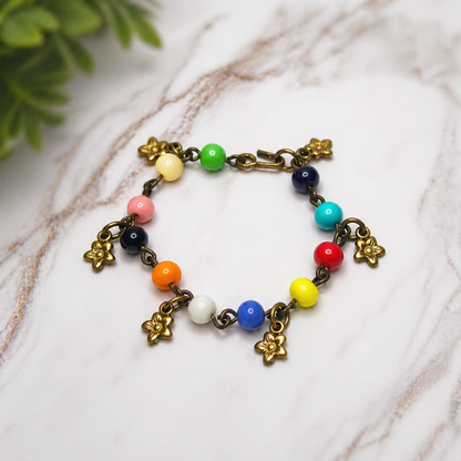 Multi Color Glass Bead Dangle Flower Charm Doll Necklace • 16 Inch Doll Jewelry