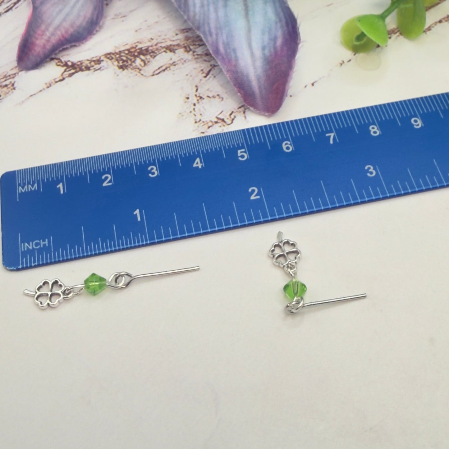 Silver Shamrock Charms Green Crystal Dangles Doll Necklace & Earrings • 14 Inch Fashion Doll Jewelry