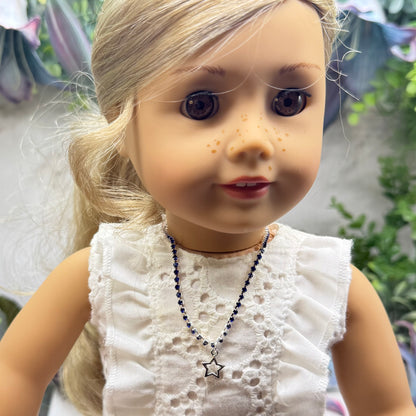 Blue Rhinestone Silver Star Charm Doll Necklace for 18 Inch Fashion Doll