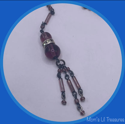 Lariat Wrap Purple Doll Necklace Earrings Set • 18-20 Inch Vintage Doll Jewelry