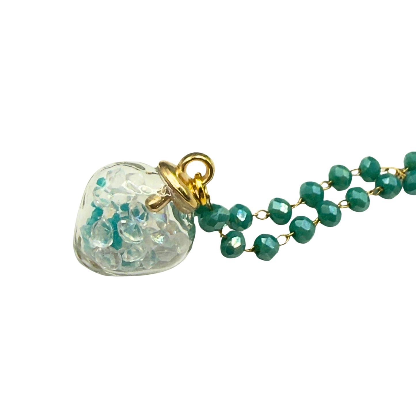 Clear Heart Charm W/ Crystals Turquoise Blue Glass Beaded Doll Necklace • 18 Inch Fashion Doll Jewelry