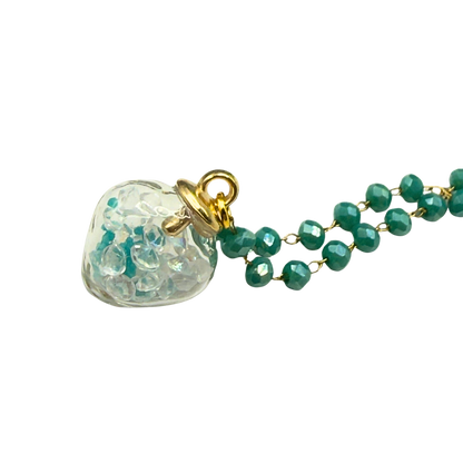 Clear Heart Charm W/ Crystals Turquoise Blue Glass Beaded Doll Necklace • 18 Inch Fashion Doll Jewelry