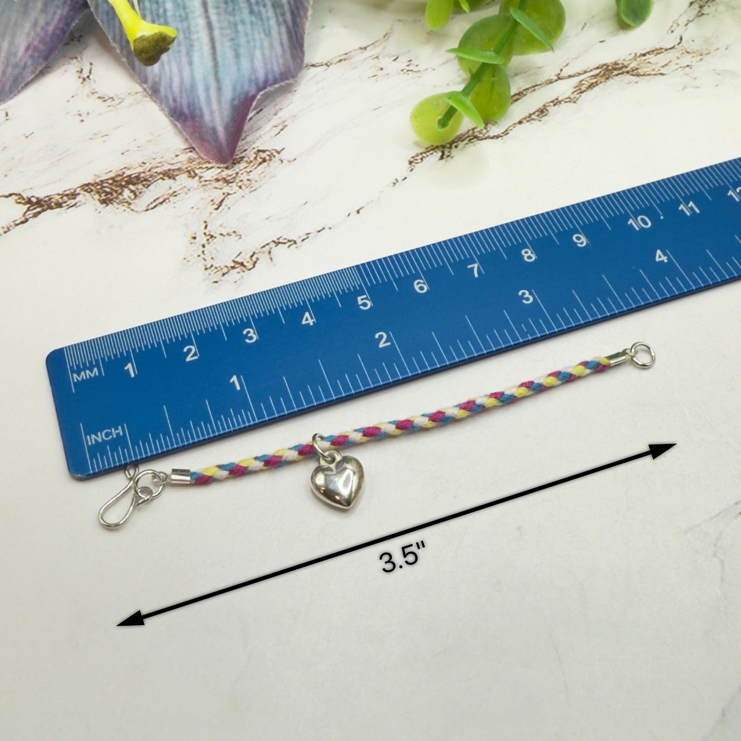 Braided Purple Blue Yellow Fabric Doll Necklace Silver Heart Charm • 14 Inch Fashion Doll Jewelry