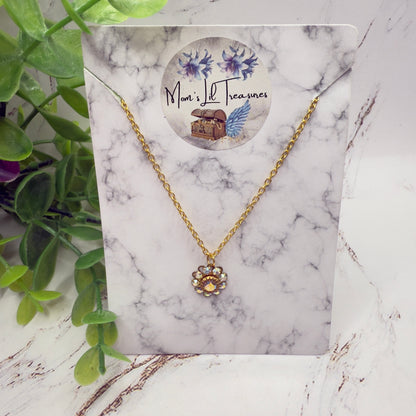 Aurora Borealis Rhinestone Flower Shape Pendant Gold Doll Necklace • 18 Inch Fashion Doll Jewelry