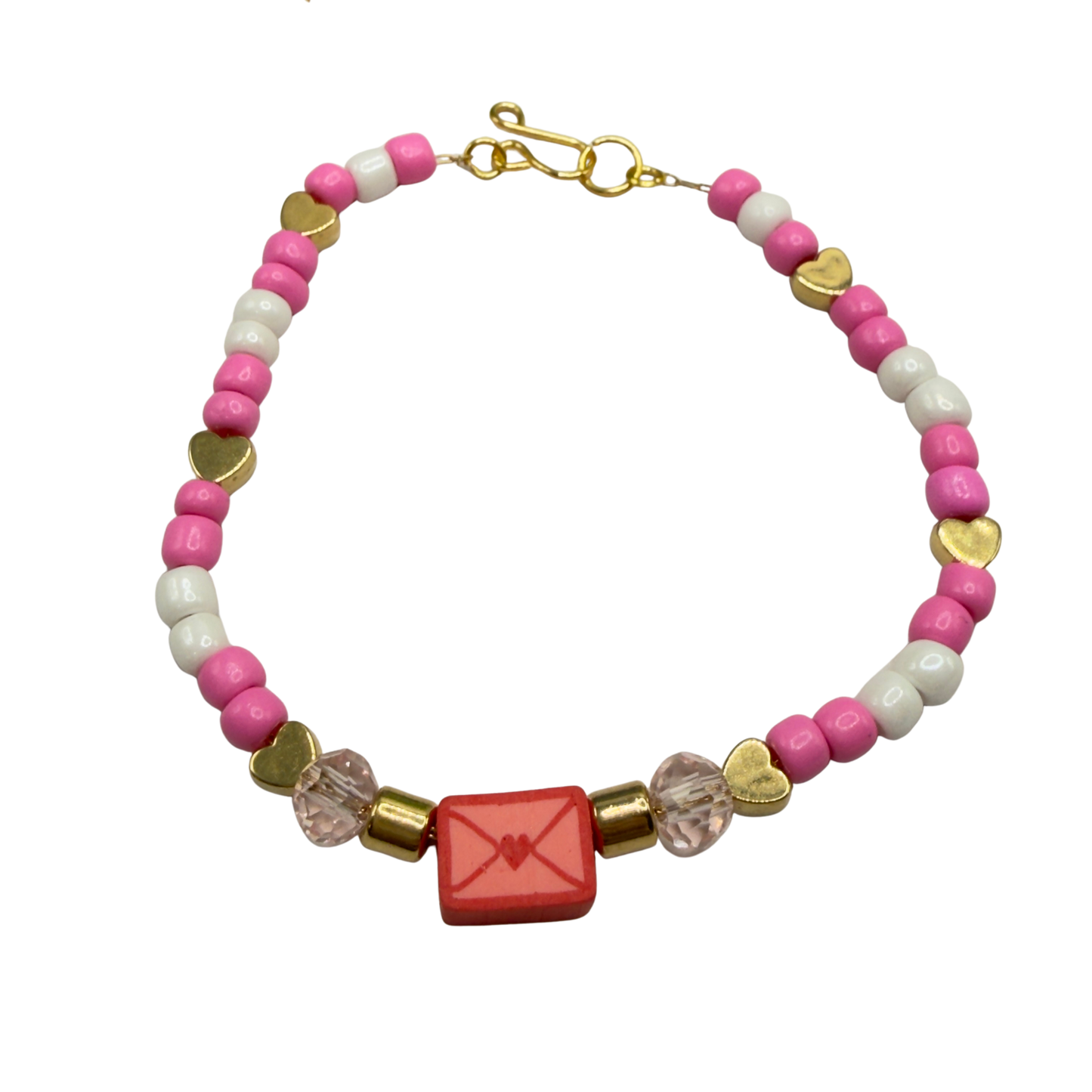 Love Letter Charm Pink White Gold Beaded Valentine’s Day Doll Necklace • 18 Inch Fashion Doll Jewelry