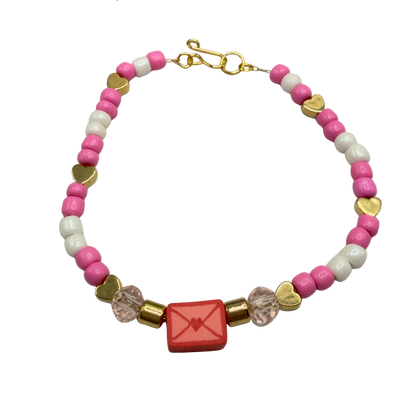 Love Letter Charm Pink White Gold Beaded Valentine’s Day Doll Necklace • 18 Inch Fashion Doll Jewelry