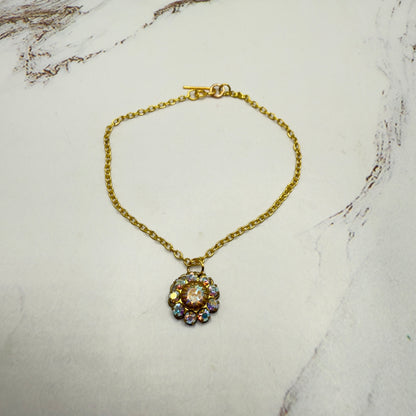 Aurora Borealis Rhinestone Flower Shape Pendant Gold Doll Necklace • 18 Inch Fashion Doll Jewelry