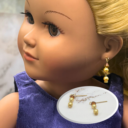 Amber Gold Crystal & Pearl Dangle Doll Earrings • 18 Inch Fashion Doll Jewelry