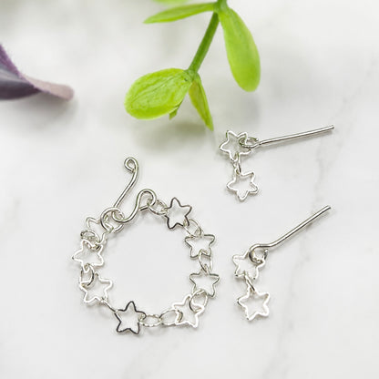Open Work Silver Star Chain Doll Necklace & Earrings Set for 10-12 Inch 1:6 Fashion Doll