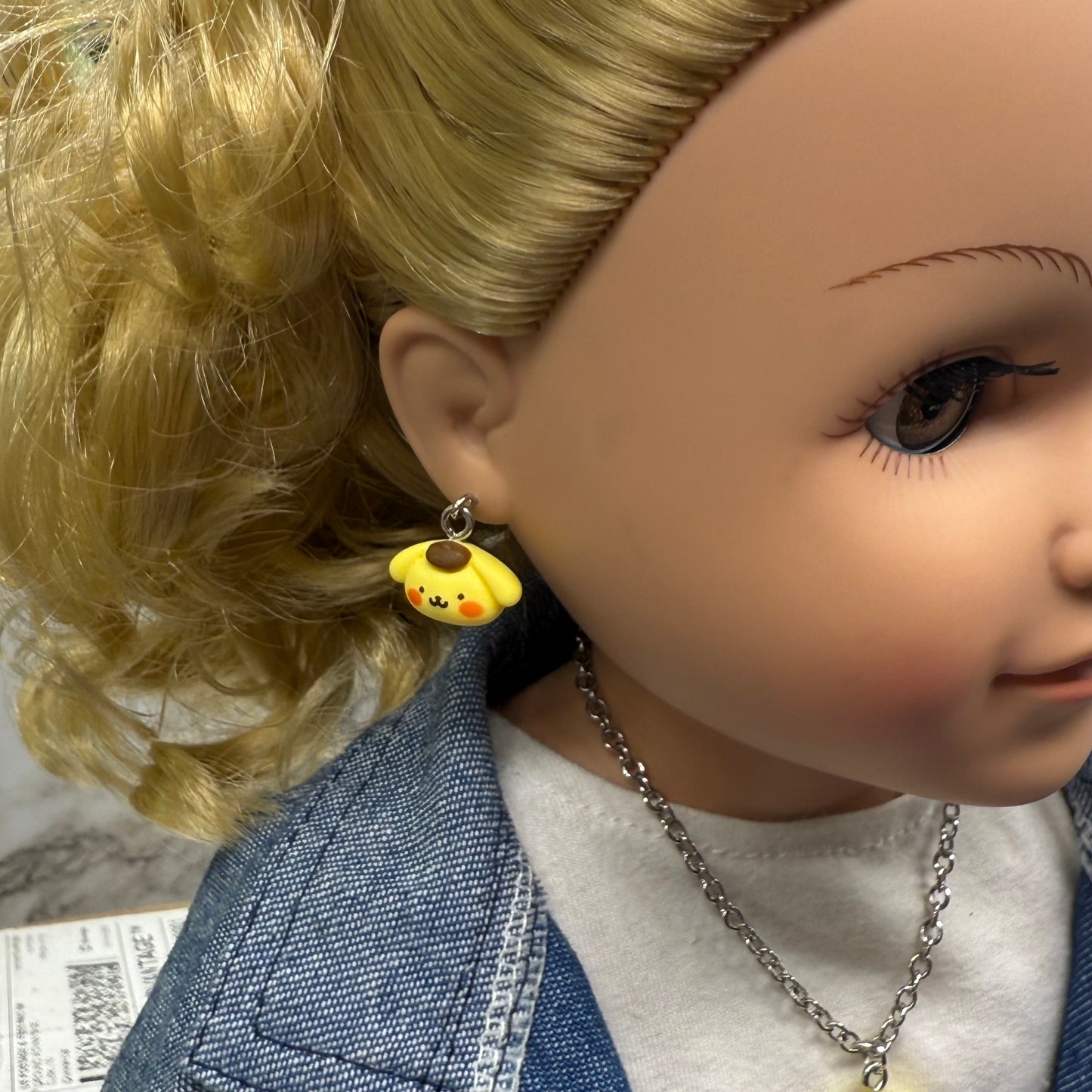 Pompompurin Sanrio Dog Charm Doll Necklace & Earrings Set • 18 Inch Fashion Doll Jewelry