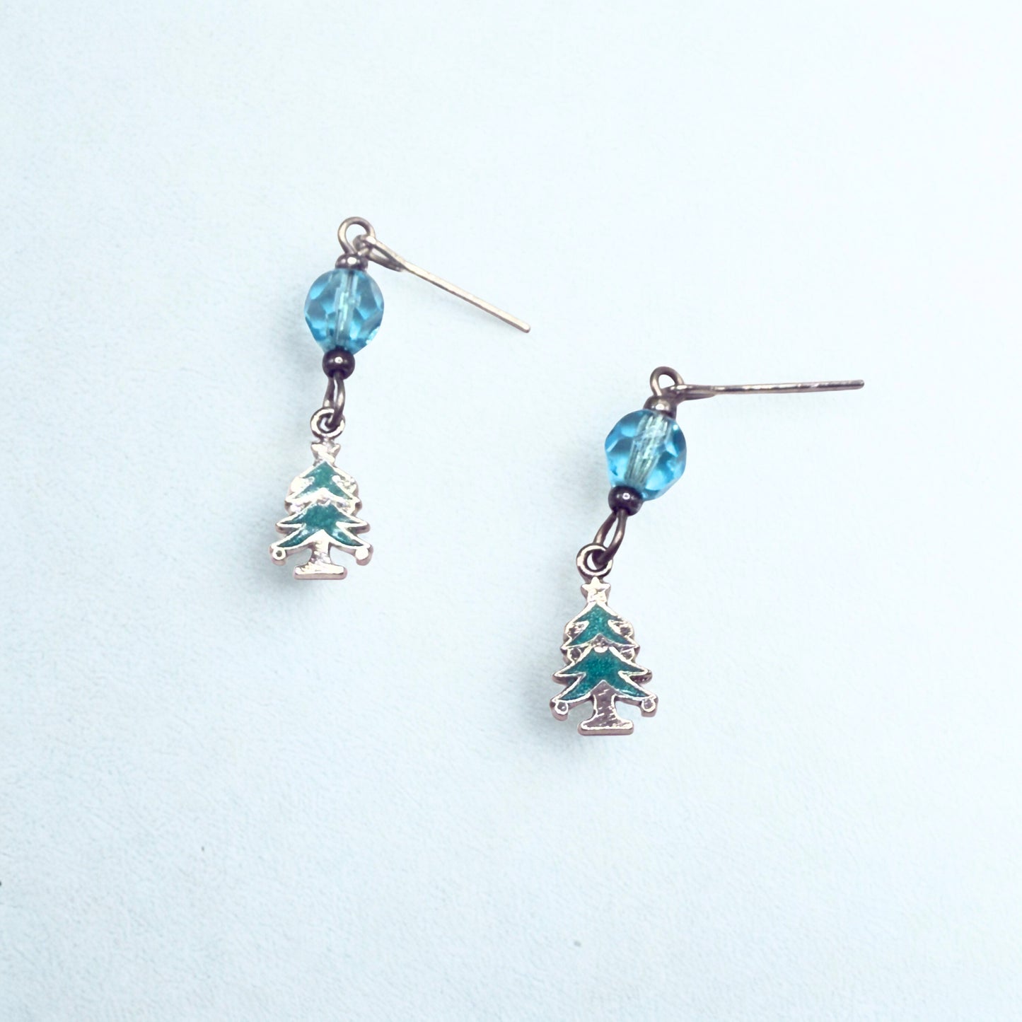 Winter Tree Turquoise Blue Glass Crystal Dangle Doll Earrings • 18 Inch Fashion Doll Jewelry