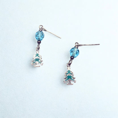 Winter Tree Turquoise Blue Glass Crystal Dangle Doll Earrings • 18 Inch Fashion Doll Jewelry
