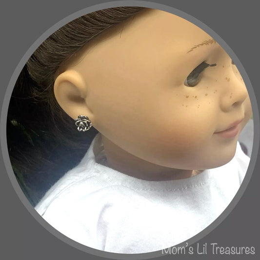 Silver Flower Rose Post Doll Earrings • 2mm Post • fits 18” American Girl Doll