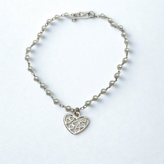 Silver Filigree Heart Charm Pearl Beaded Doll Necklace • 18 Inch Fashion Doll Jewelry