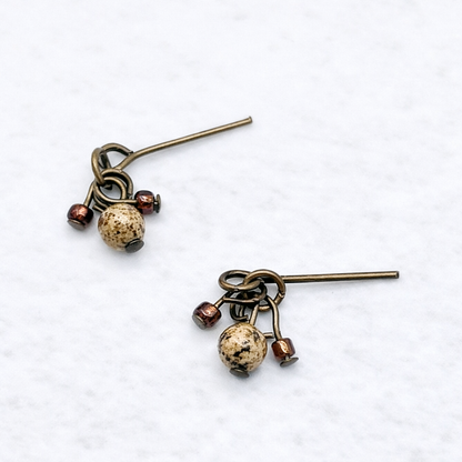 Brown Glass Marble Speckled Multi Dangle Doll Earrings • 16” Doll Jewelry