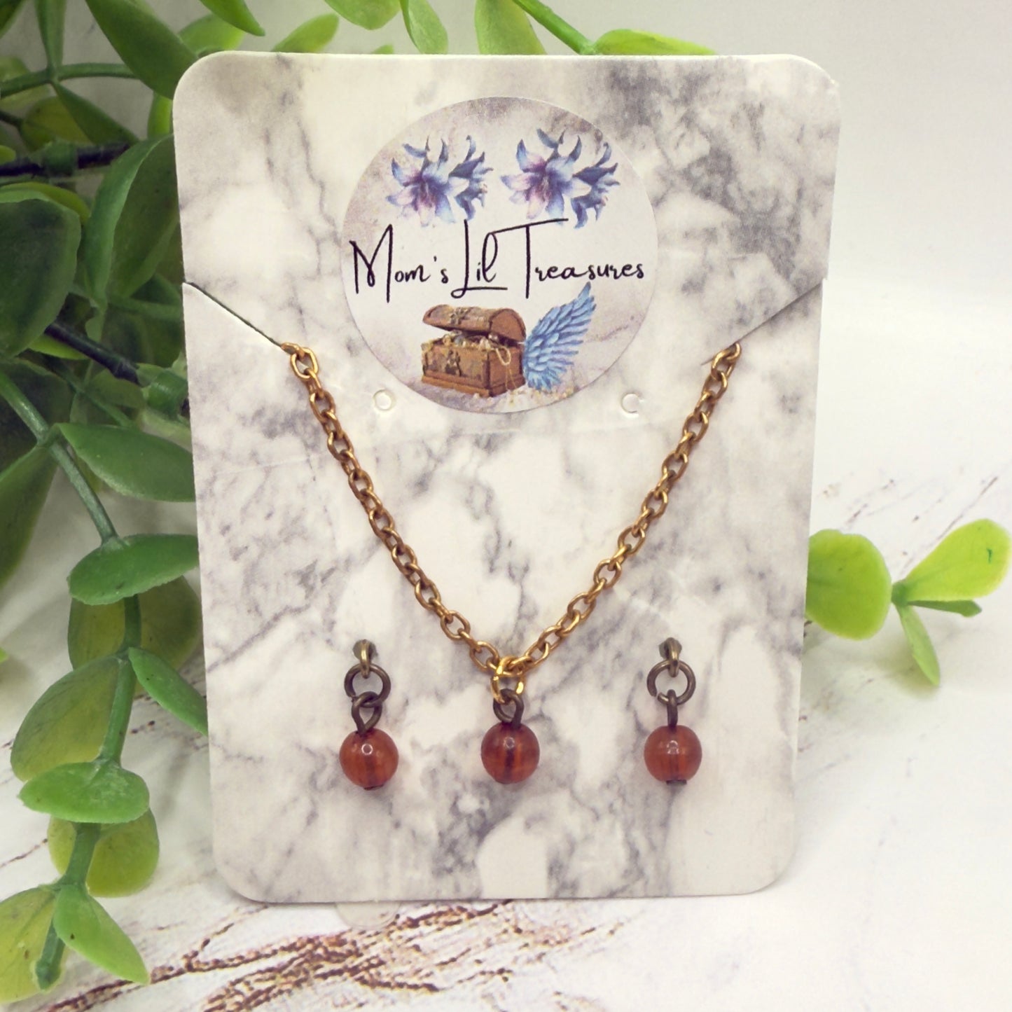 Brown Acrylic Drop Bead Gold Chain Doll Necklace & Earrings • 14 Inch Fashion Doll Jewelry