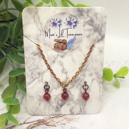 Brown Acrylic Drop Bead Gold Chain Doll Necklace & Earrings • 14 Inch Fashion Doll Jewelry