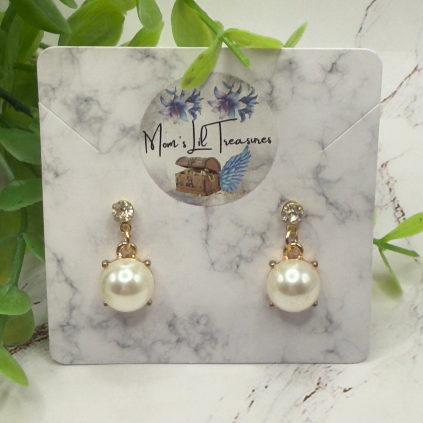 Round Pearl Dangle Clear Rhinestone Post Doll Earrings  • 18 Inch Fashion Doll Jewelry