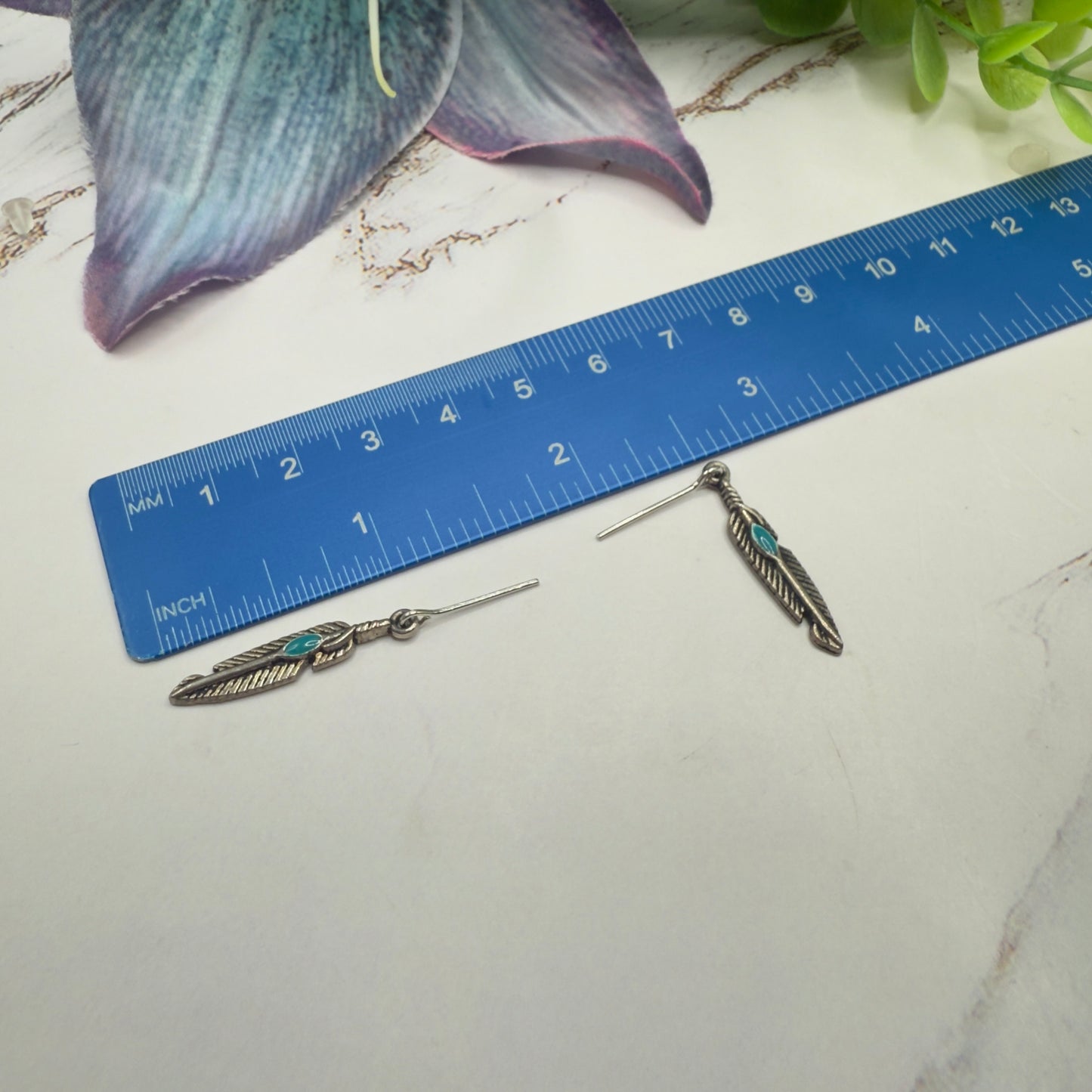 Turquoise Blue Silver Feather Dangle Charm Doll Necklace & Earrings • 18 Inch Fashion Doll Jewelry