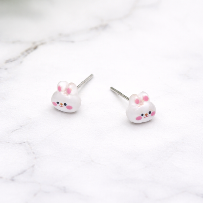 White Pink Bunny Easter Post Doll Earrings • 18 Inch Fashion Doll Jewelry