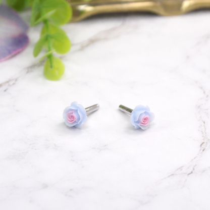 Blue PurplePink Rose Flower Post Doll Earrings • 2mm Post • for 18 Inch Fashion Doll