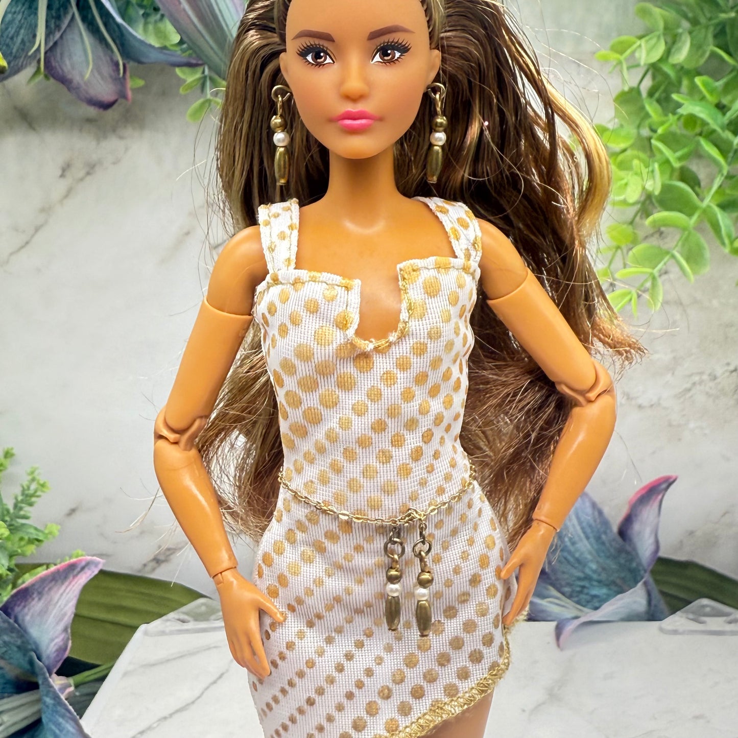 Brass Bronze Pearl Drop Wrap Doll Necklace / Belt & Earrings • 10-12 Inch Fashion Doll Jewelry 1:6