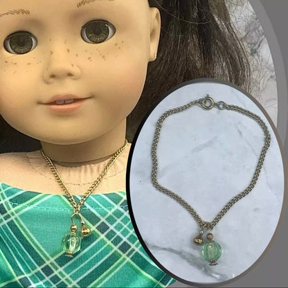 Green Perfume Bottle Look Pendant Doll Necklace • 18 inch Fashion Doll Jewelry