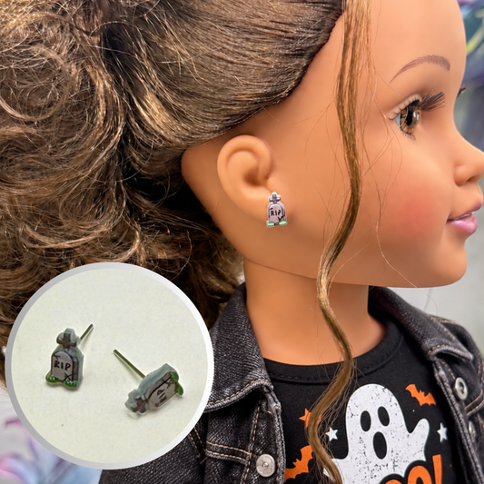 Tombstone RIP Halloween Post Doll Earrings | for 18 Inch Fashion Dolls