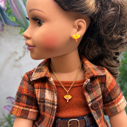 Autumn Leaf Charm Doll Necklace and Earrings Set | for 18 Inch Fashion Dolls
