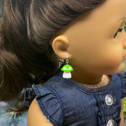 Green White Mushroom  Doll Earring DANGLE ONLY • 18” Fashion Doll Jewelry