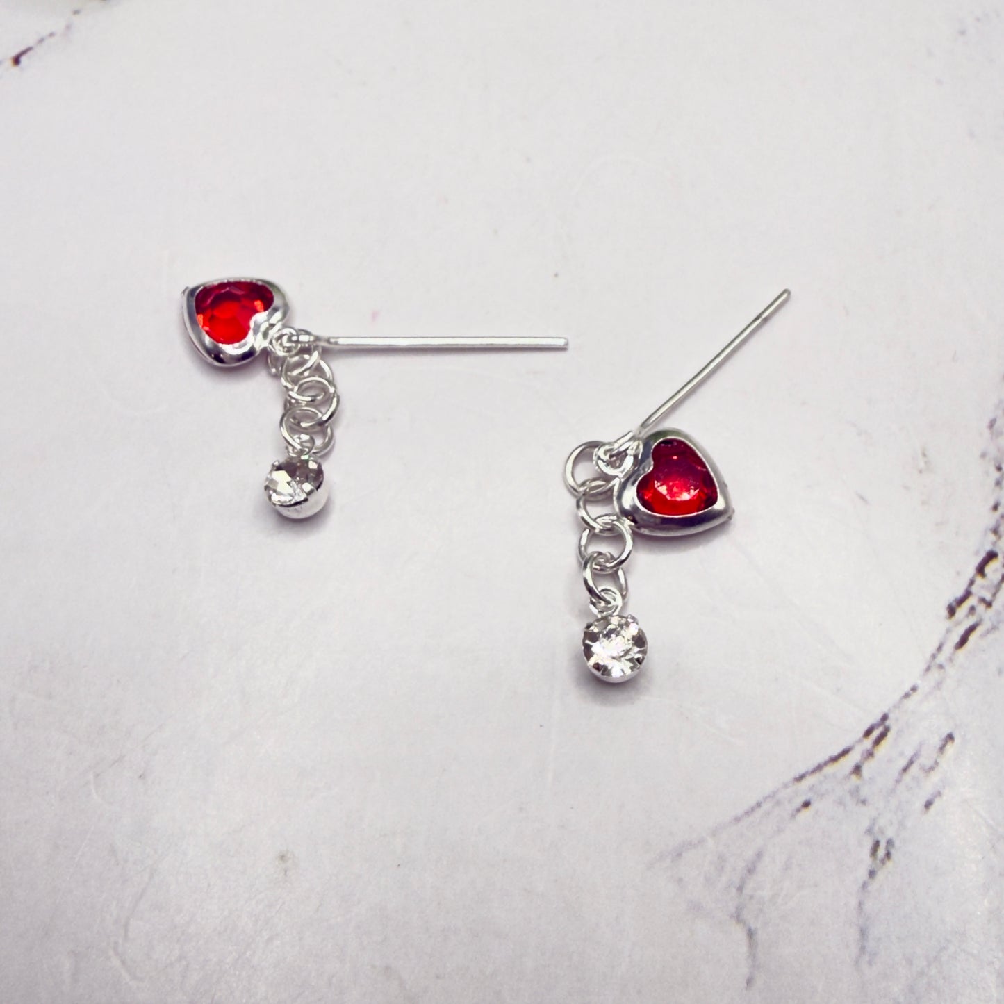 Red Heart & Clear Rhinestone Dangle Doll Earrings • 18 Inch Fashion Doll Jewelry