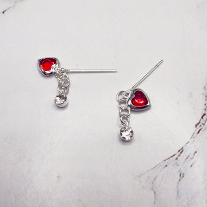 Red Heart & Clear Rhinestone Dangle Doll Earrings • 18 Inch Fashion Doll Jewelry