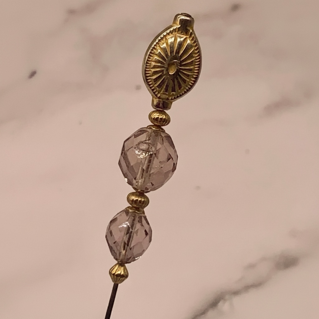 Light Grayish Purple Crystal Gold Tone Accent - 8” • Hatpin - Stick Pin