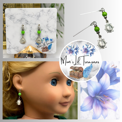 Green Glass Silver Lady Bug Dangle Doll Earrings for 18 Inch Fashion Doll Jewelry