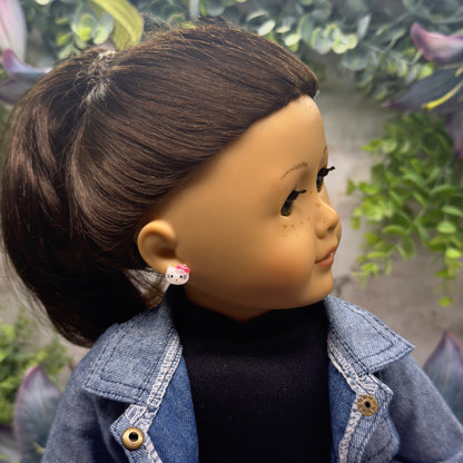 Hello Cat Kitty Pink Bow Post Doll Earrings • 2mm Post for 18 Inch Fashion Doll