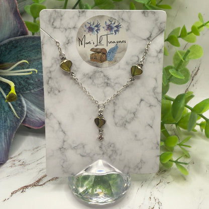 Green Multi Tone Abalone Heart Charm Y-Style Doll Necklace • 18 Inch Fashion Doll Jewelry