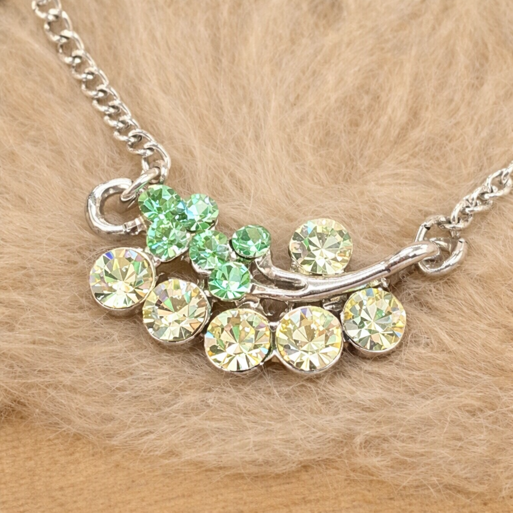 Clear Green Rhinestone Leaf Flower Pendant Gold Doll Necklace • 18” Doll Jewelry