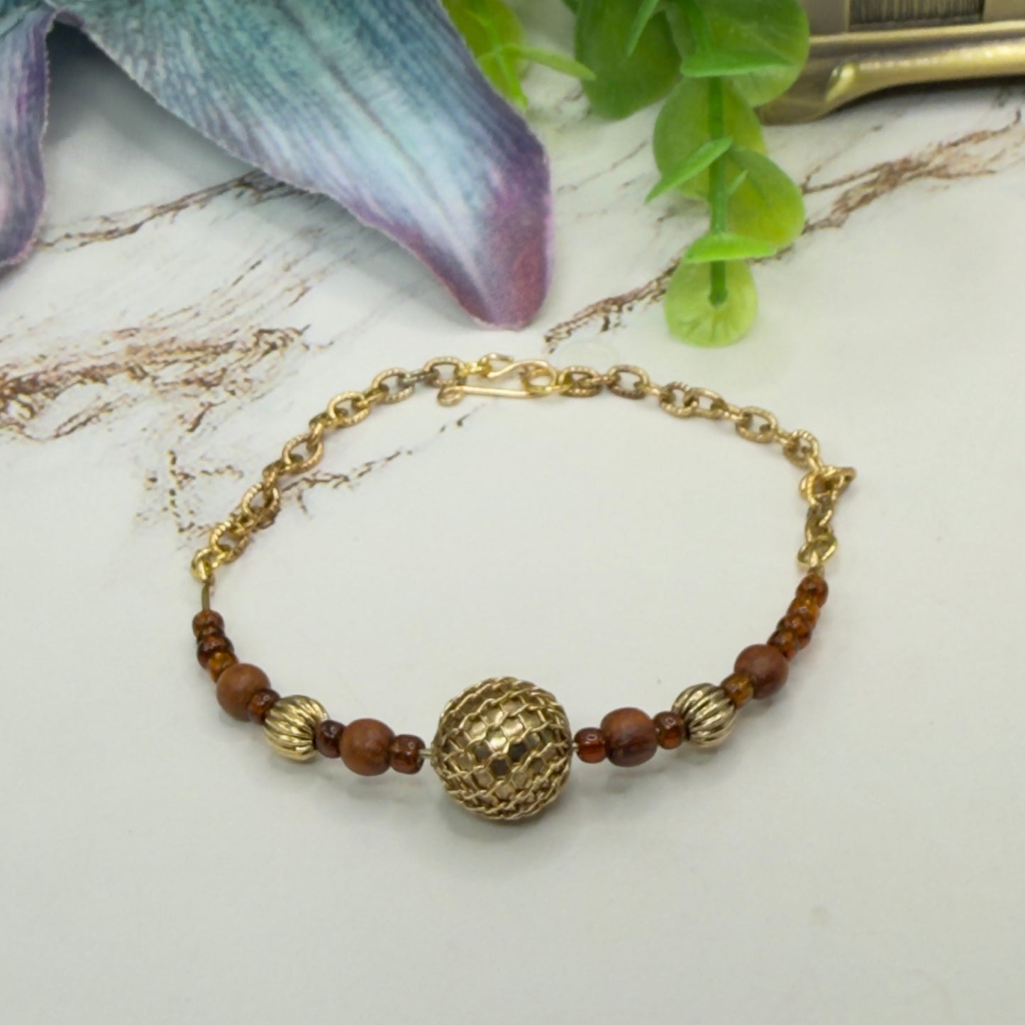 Brown Gold Beaded Flex Wire Collar Style Doll Necklace • 18 Inch Fashion Doll Jewelry